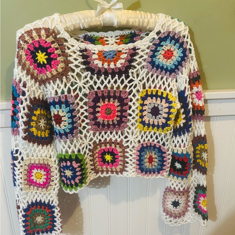 Multicolor Crochet Patchwork Sweater NWT - image 1